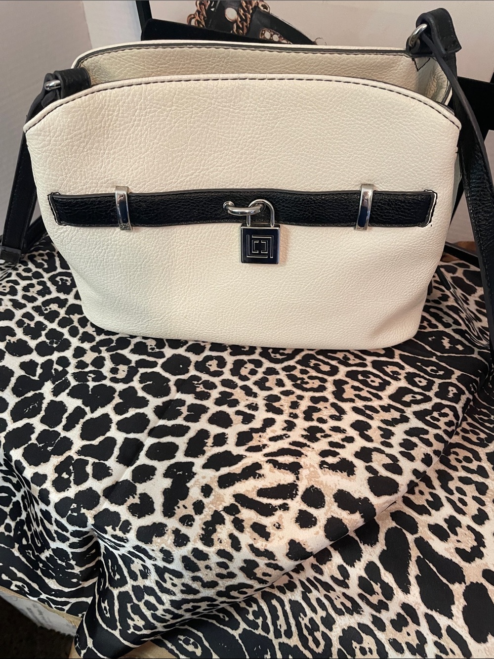Liz Claiborne Cream and Black Crossbody Handbag